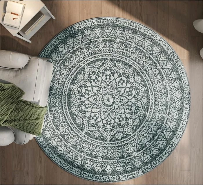 Qilim rrethor SONGMICS HOME TAR052G02, diametër 160 cm, jo-rrëshqitës, i larshëm në lavatriçe, stil boho, gri e errët/e bardhë, 1 copë