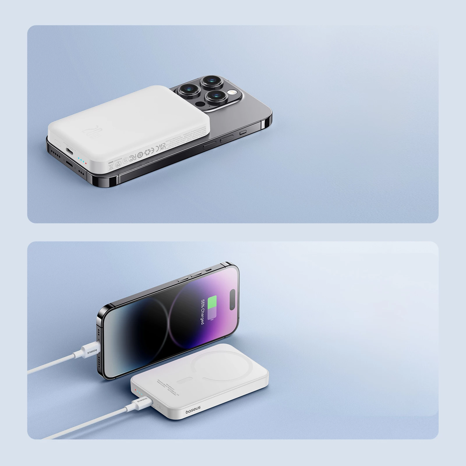 Power bank Baseus Magnetic Mini 5000mAh, 20W, me kabllo USB-C, Bardhë
