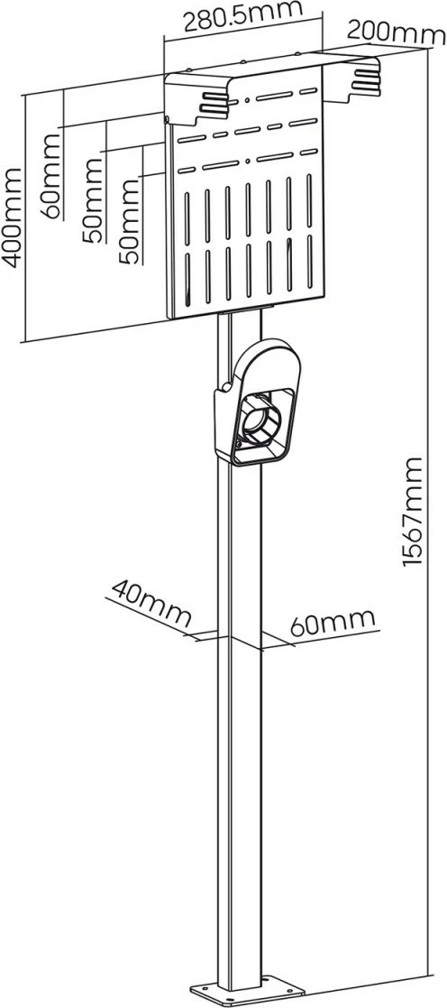 Qëndrim për karikues makine Maclean MCE456, për EV dhe PHEV, Çelik, i zi