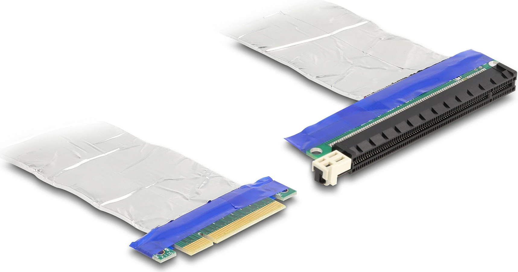 Riser PCIe DeLOCK, PCI-E x8 mashkull në PCI-E x16 (Gen 3.0) femër, kabllo 20 cm, argjend