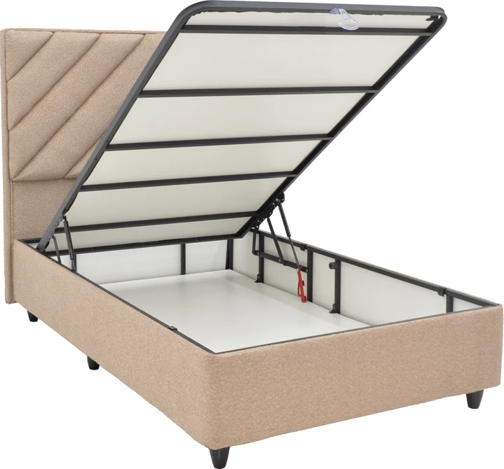 Krevat njësh Tito me hapësirë ruajtjeje, pëlhurë bouclé, ngjyrë kafe e çelët, 120x200cm