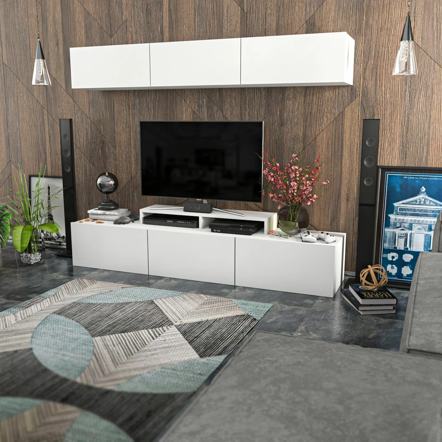 Komodë TV Hanah Home, Line, e bardhë