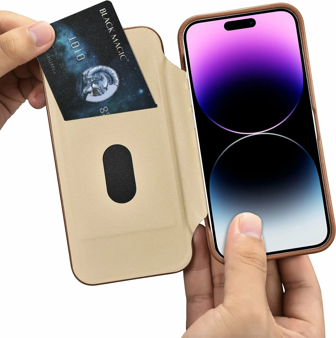 Mbështjellës iCarer CE Premium lëkurë për iPhone 14 Pro, MagSafe, kafe