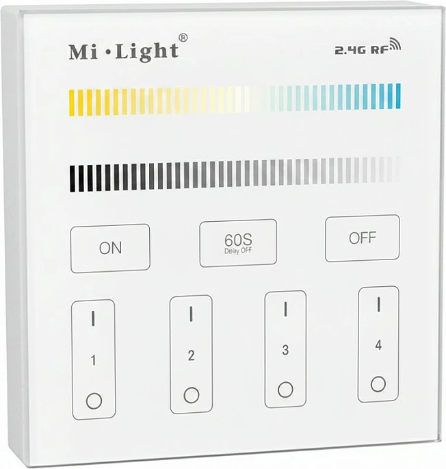 Panel kontrolli LED Miboxer Mi-Light Smart Panel, CCT dual white, 4 zona, 2.4GHz RF, i bardhë