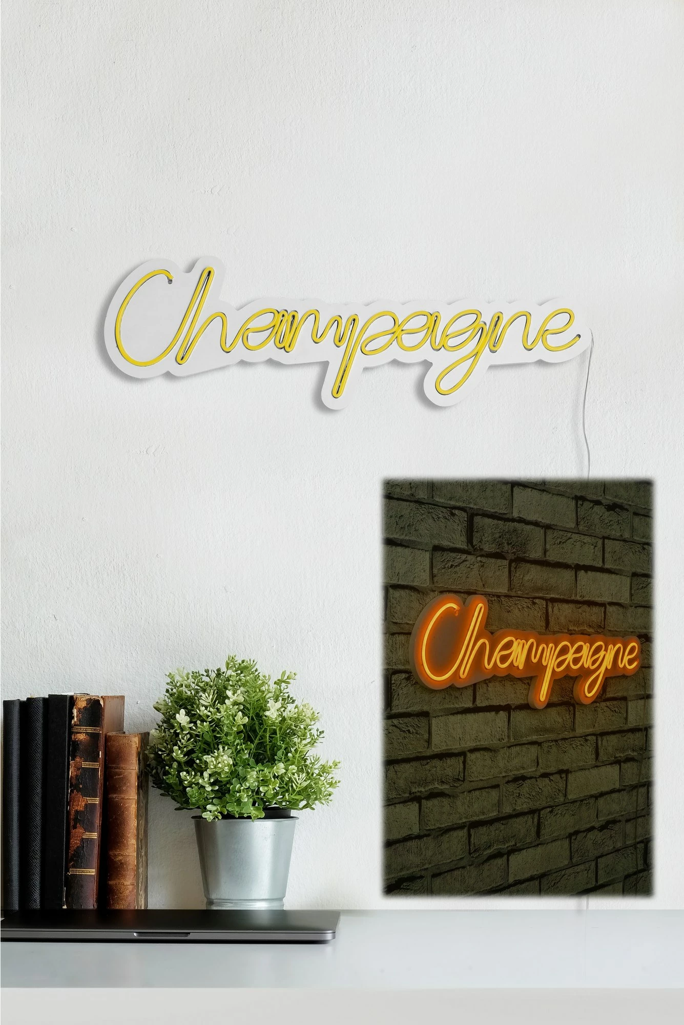 Dritë dekorative plastike LED, shkrim 'Champagne', ngjyrë e verdhë