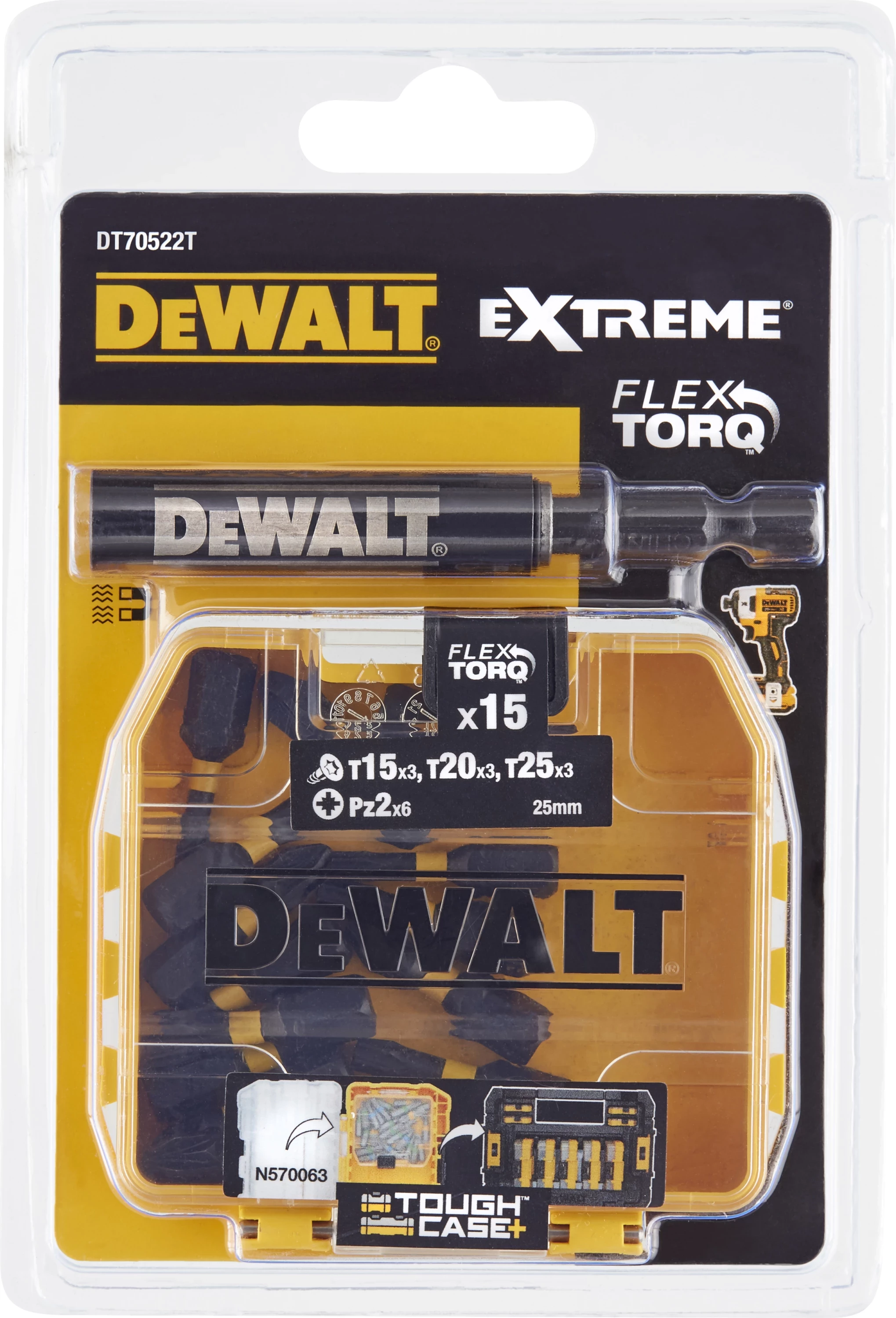 Set bitash impakti DeWalt DT70522T FlexTorq 16 copë me guidë magnetike