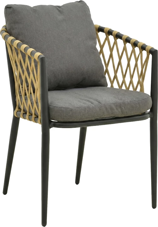 Fotelje Peluxe, alumin i anthracite, litar PE natyral, jastëk gri, 57x60x78cm