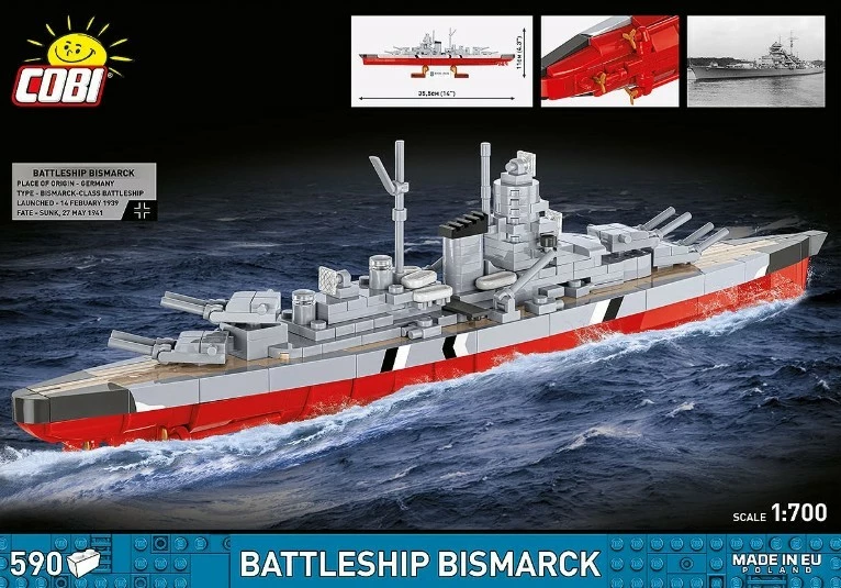 Set konstruktues anije luftarake Bismarck, Cobi, COBI-4854, 590 pjesë, shkallë 1:700, plastikë
