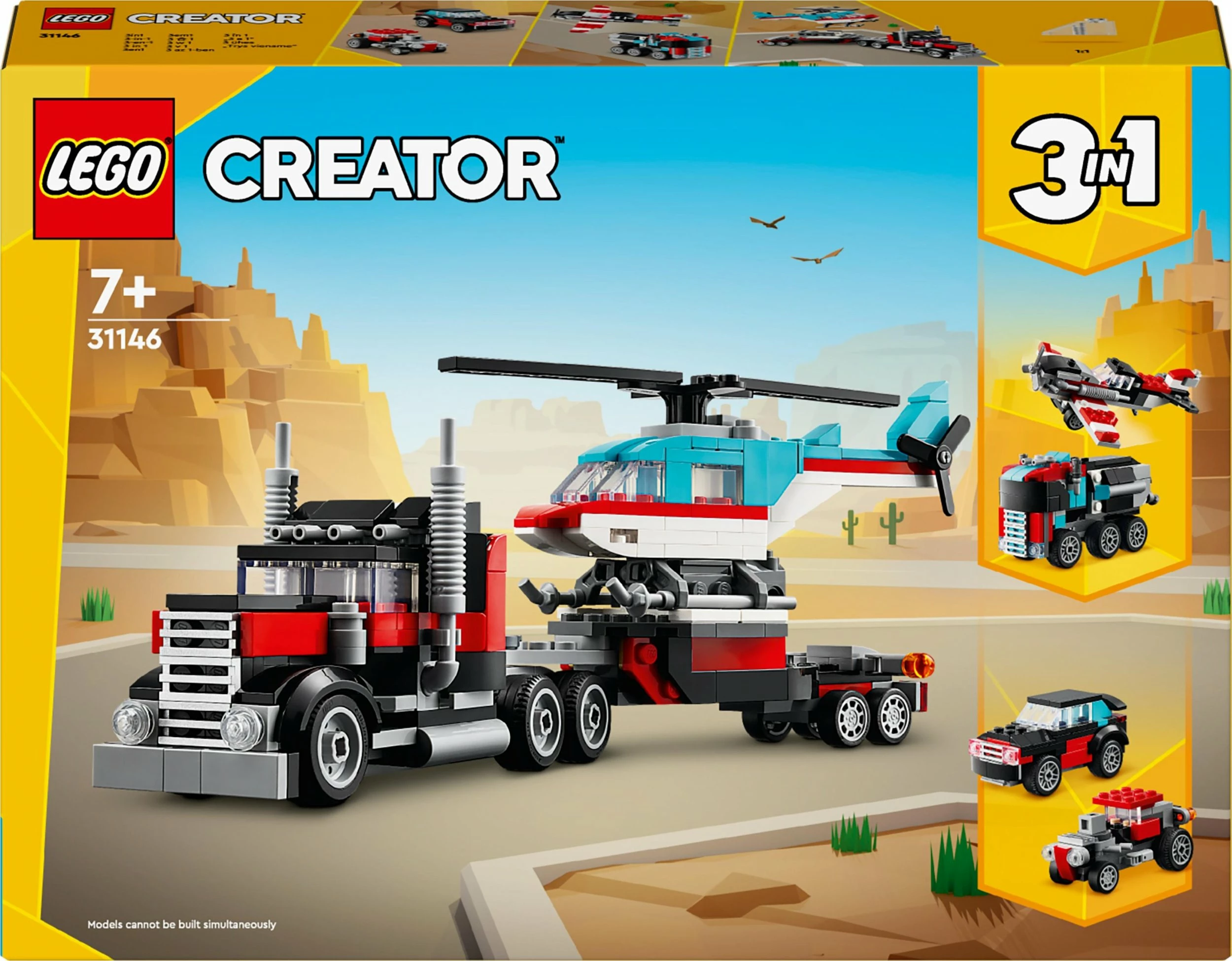 Set ndërtimi LEGO Creator 3-në-1 LEGO 31146 Kamion me platformë dhe helikopter 270 pjesë 7+
