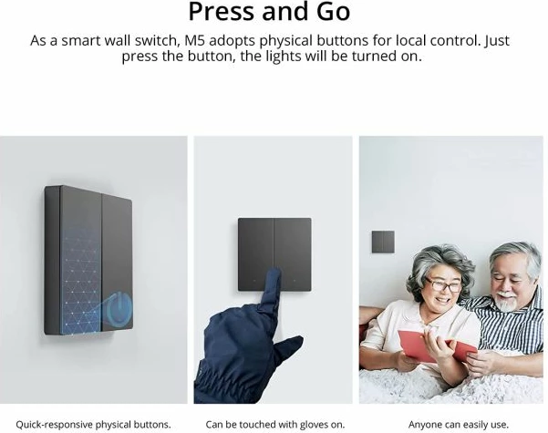Switch i mençur muri Wi‑Fi SONOFF M5-2C-86, 2 kanale, standard EU 86, gri e errët