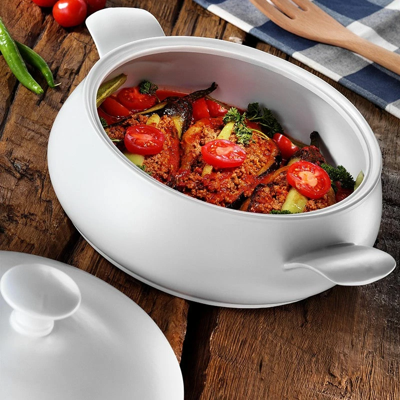 Tenxhere porcelani rezistente ndaj zjarrit, e bardhë, Hermia Concept, PF28TNCKY00, 3.6L me kapak dhe dorezë silikoni