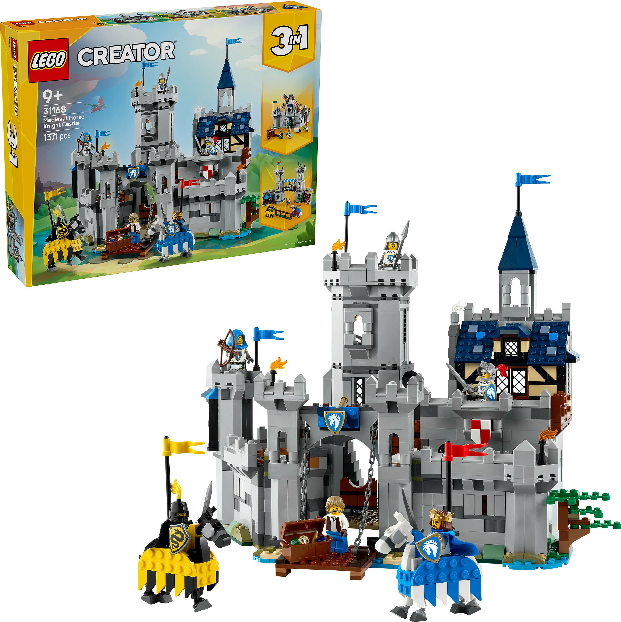 Set LEGO Creator 3in1 Medieval Horse Knight Castle 31168, 1371 copë, multikolor