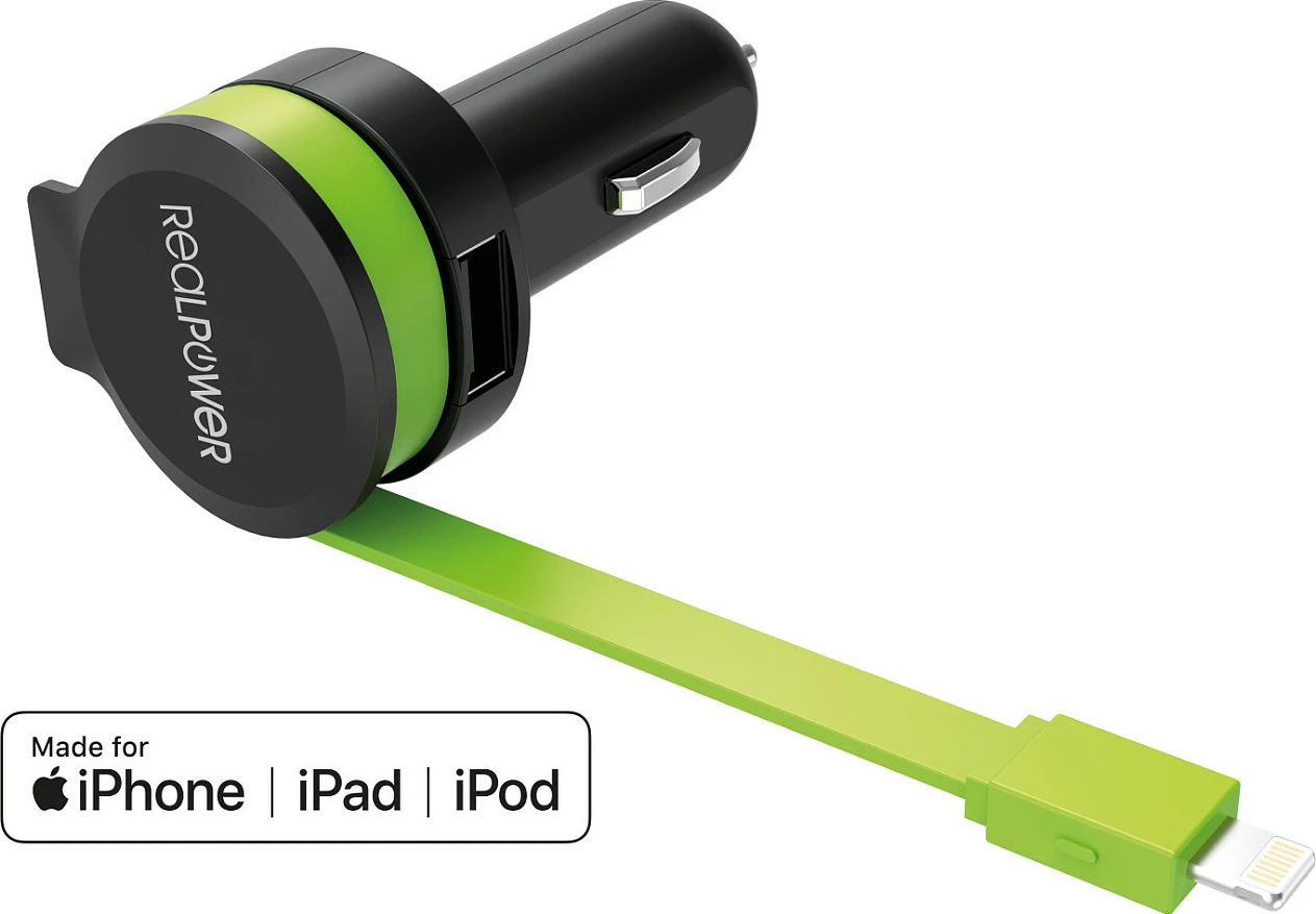 Karikues për veturë RealPower 257637, Lightning, 4.8A, 0.58 m, zi/jeshile