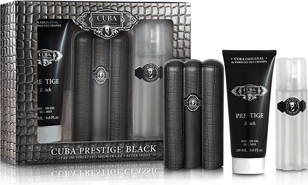 Set Eau de Toilette për meshkuj Cuba Original Prestige Black, 90ml + aftershave 100ml + shower gel 200ml
