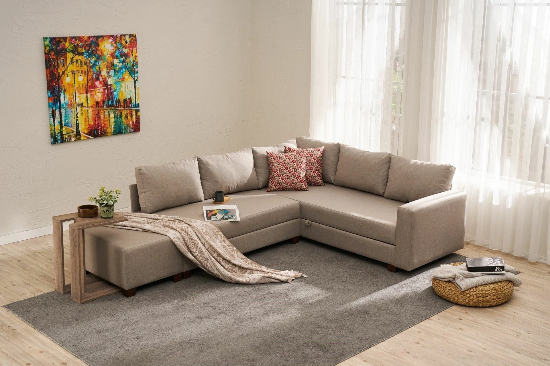 Kënd divan-krevat Atelier del Sofa, Aly majtas, bezhë
