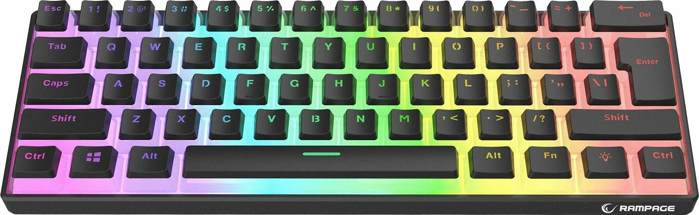 Tastierë gaming mekanike Rampage Radiant K11, Outemu Red, 60%, USB me kabllo 1.5 m, RGB, US layout, e zezë