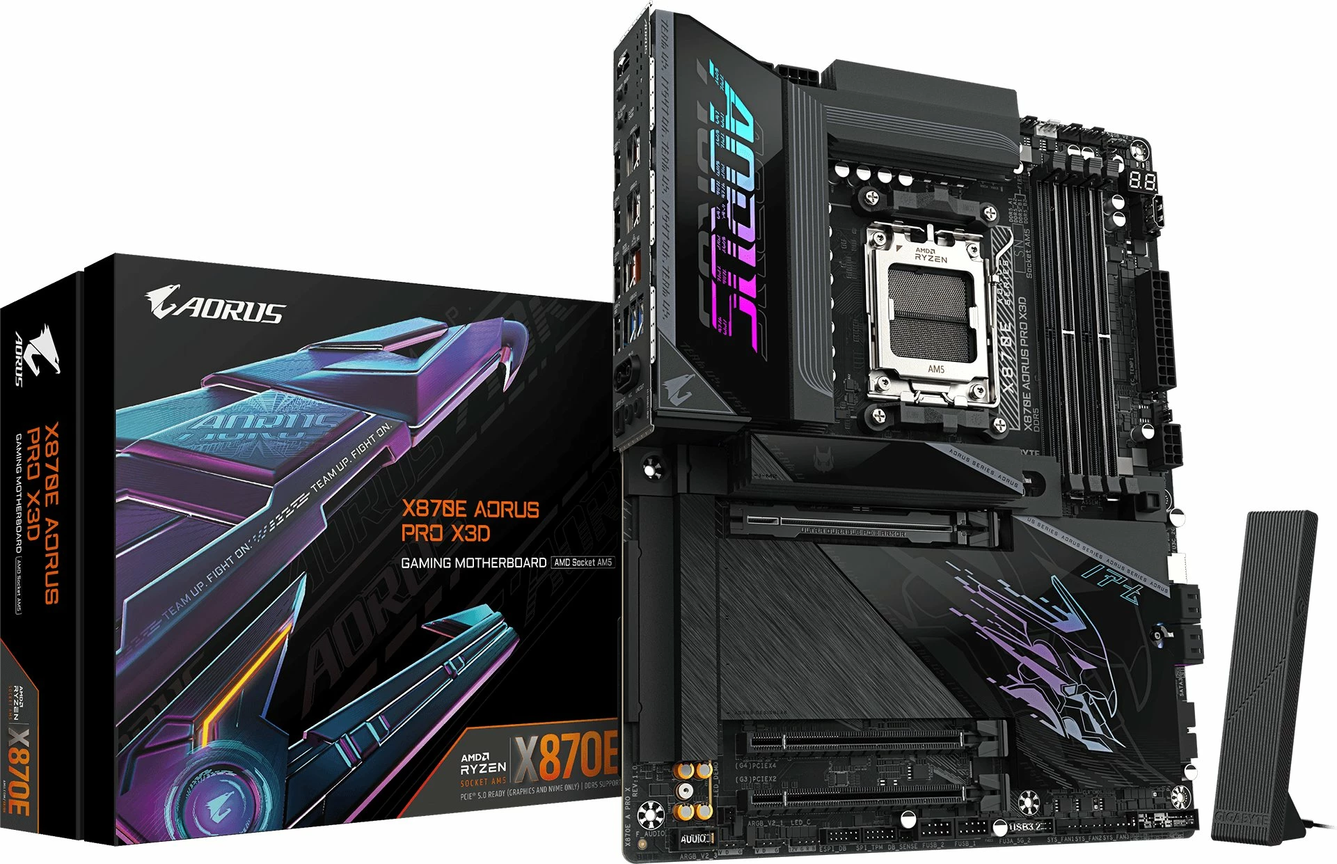 Pllakë amë Gigabyte X870E AORUS PRO X3D, ATX, DDR5, Wi‑Fi 7, 5GbE, PCIe 5.0, e zezë, me antenë WiFi