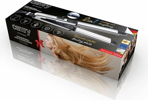 Drejtues flokësh CAMRY CR2320C me funksion jonik, pllaka titani 28x110 mm, 6 temperatura 130-230°C, ekran LCD, 55W, argjendtë/zi