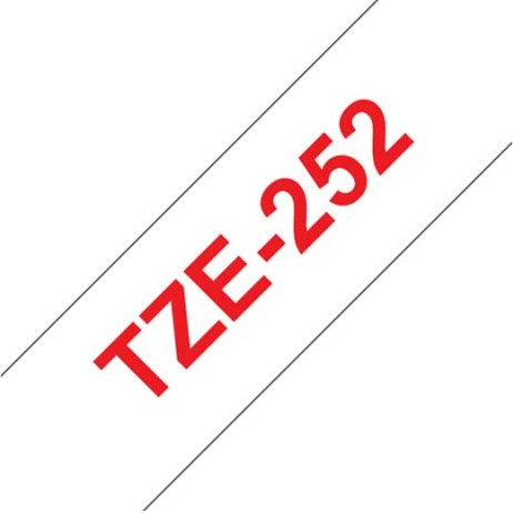 Kasetë shiriti etiketimi Brother TZe-252 24mm e laminuar, tekst i kuq në të bardhë