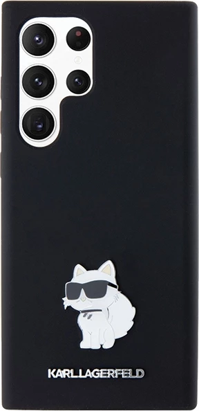 Mbështjellës Karl Lagerfeld Silicone Choupette Metal Pin për Samsung Galaxy S24 Ultra, i zi