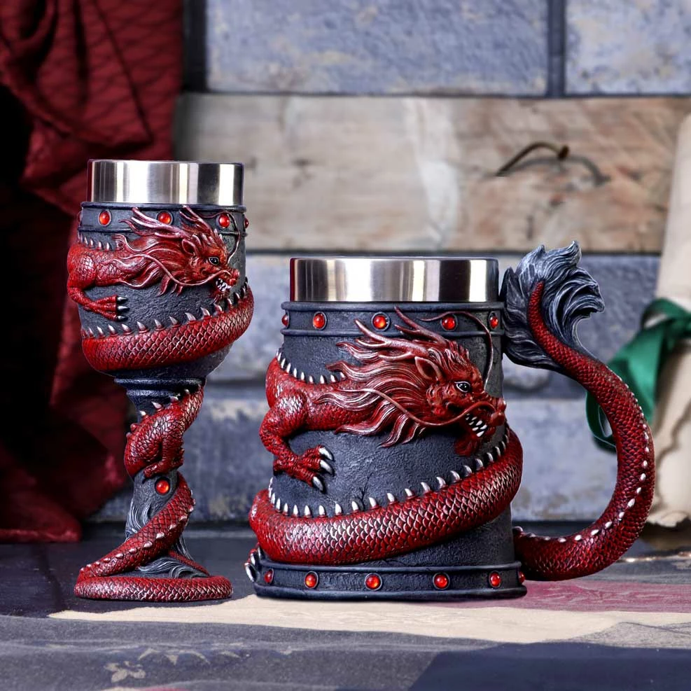 Krug Nemesis Now Dragon Coil 16 cm, me insert çeliku inox, kuqe/zezë