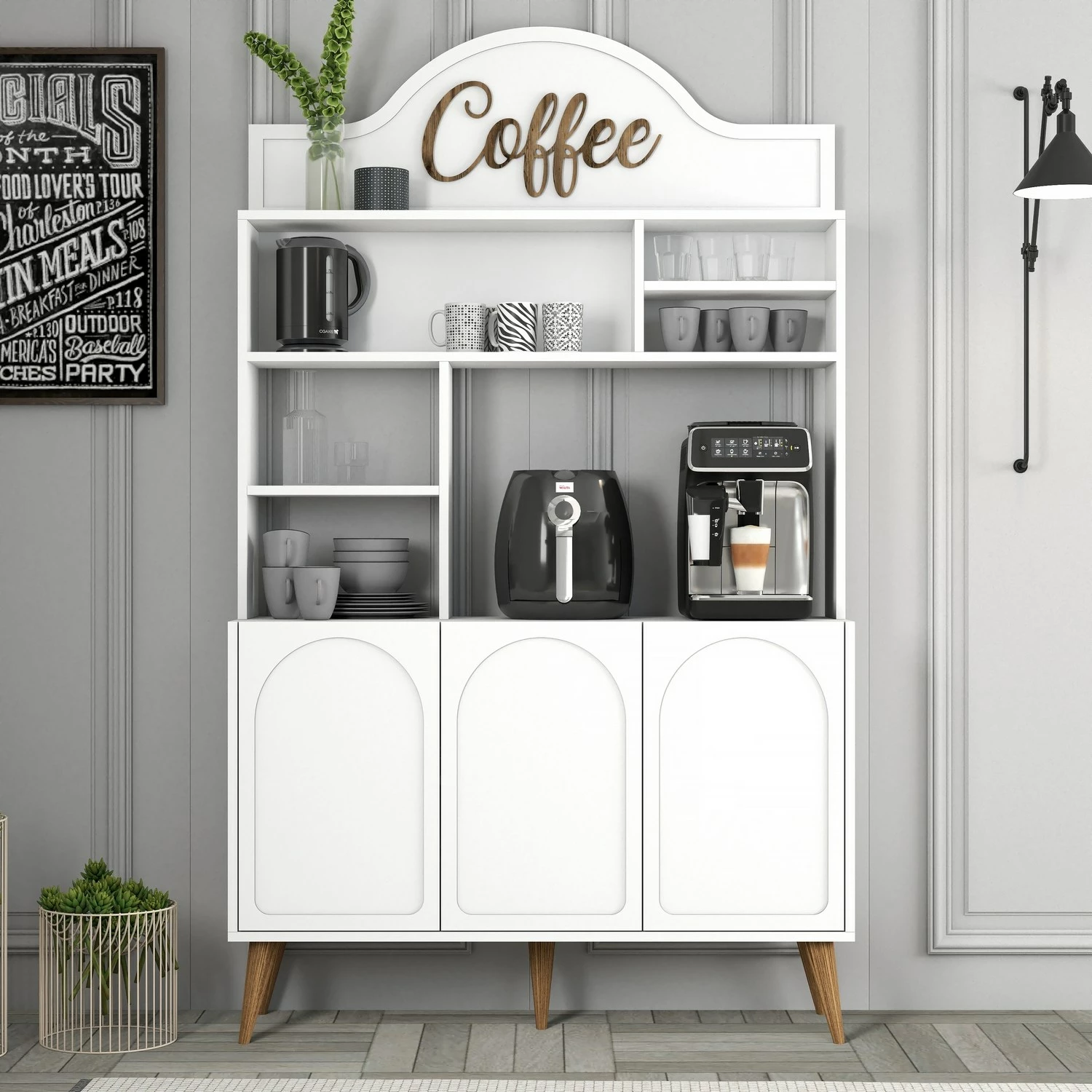 Dollap për kafe, Skye Decor, Lyon 120, i bardhë dhe arre