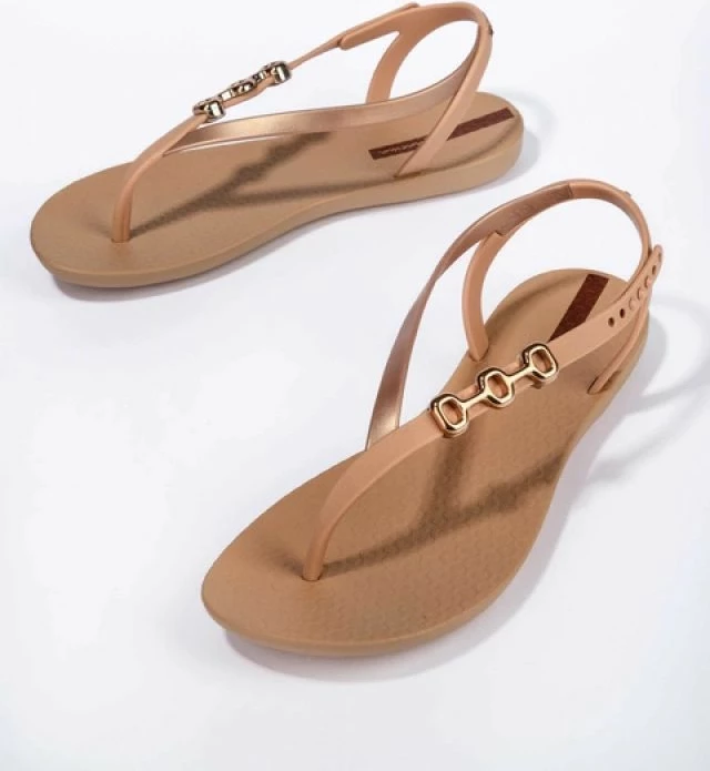 Sandale flip-flop për femra Ipanema, bezhë me të arta