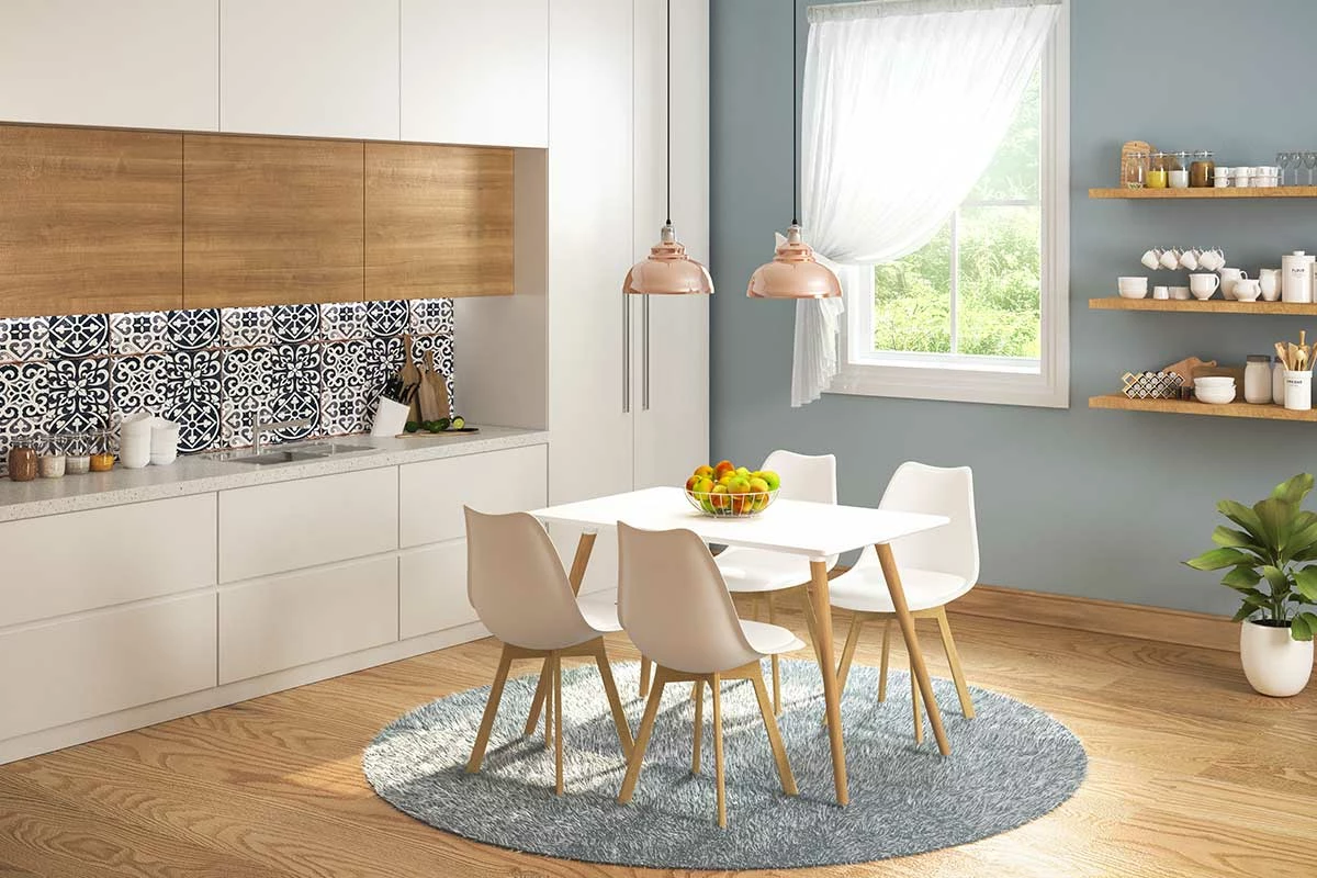 Tavolinë me karrige Natali-Gaston set 5 copë, ngjyrë bardhë-natyrale, 120x80x73cm