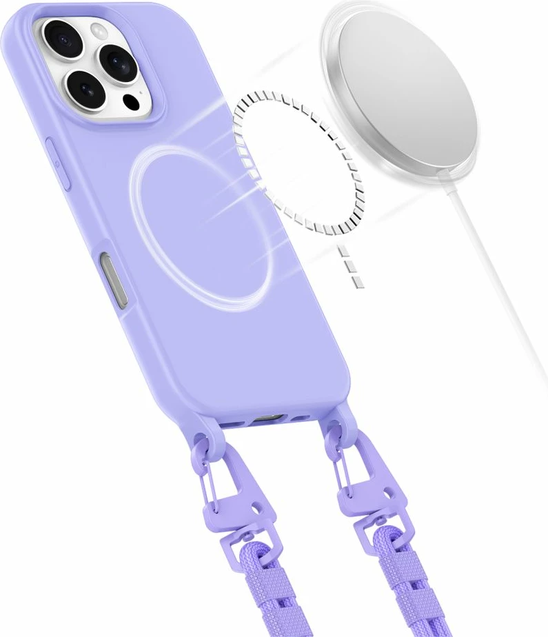 Mbështjellës Tech-Protect MagNecklace me litar për iPhone 16 Pro, MagSafe, Violet