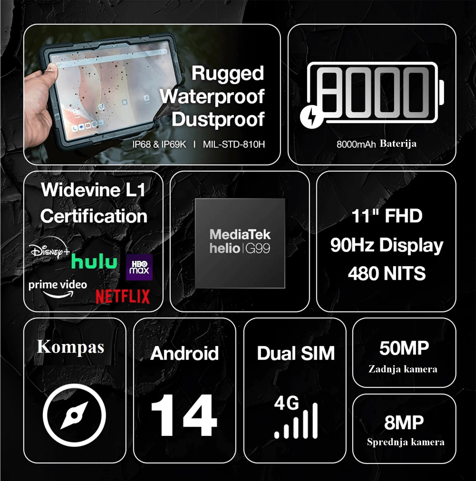 Tablet rugged AGM Pad P2 Active 11\", 8GB+8GB RAM, 256GB, IP68, Android 14, i zi/portokalli