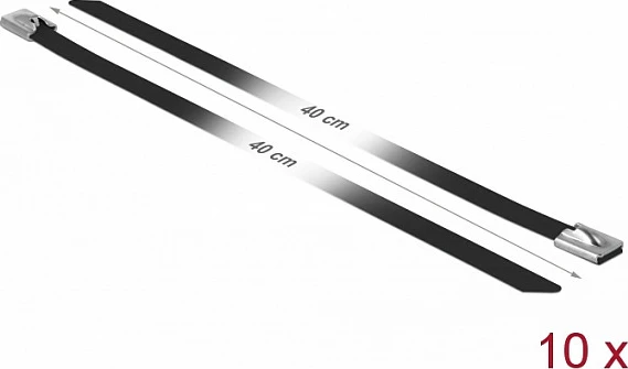 Lidhëse kabllosh DeLOCK 18815, çelik inox, 400 mm, 7.9 mm, 10 copë, e zezë