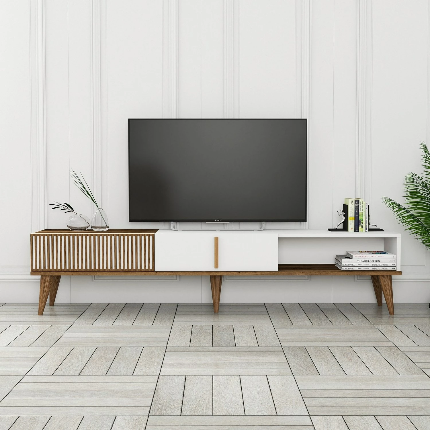 Komodë TV Hanah Home, Milan Alt, ngjyrë arre dhe e bardhë