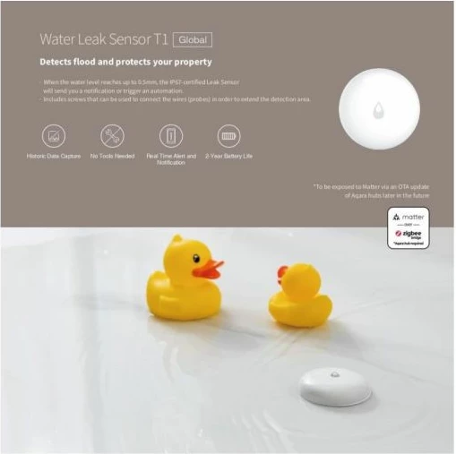 Sensor rrjedhje uji AQARA Water Leak Sensor T1 WL-S02D, Zigbee 3.0, IP67, bateri CR2032, i bardhë, 1 copë 2