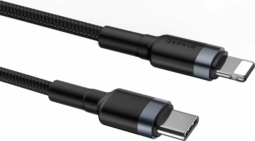 Kabllo Baseus Cafule CATLKLF-G1, USB-C në Lightning, 1m, 18W, e zezë/gri