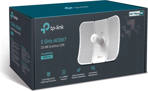 Pikë aksesi outdoor CPE TP-LINK CPE710 5GHz AC867 23dBi, bardhë, set me PoE adapter