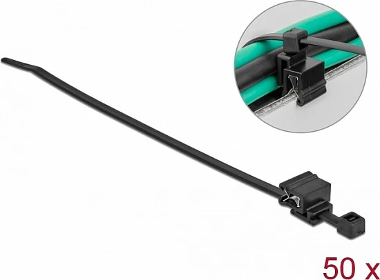 Lidhëse kabllosh DeLOCK, 200 x 4.8 mm, me kapëse për skaj, 50 copë, e zezë