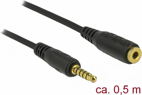 Kabllo zgjatës audio DeLOCK 3.5mm 5-pin, mashkull në femër, 0.5 m, e zezë