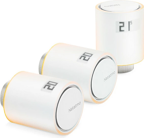 Valvula smart për radiator Netatmo, Pack 3 copë, Wi‑Fi 2.4 GHz, ekran i integrum, e bardhë