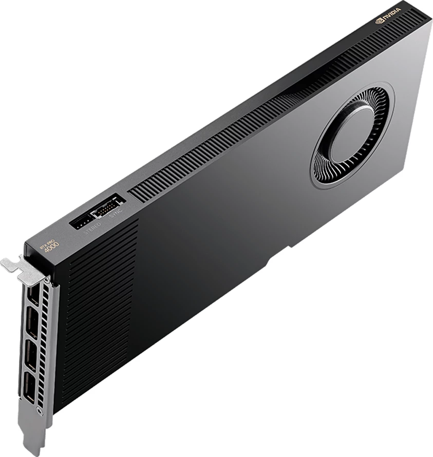 Kartë grafike PNY NVIDIA RTX PRO 4000 Blackwell, 24GB GDDR7 ECC, PCIe 5.0 x16, 192-bit, 672GB/s, 4x DisplayPort 2.1b, OEM, single-slot, e zezë