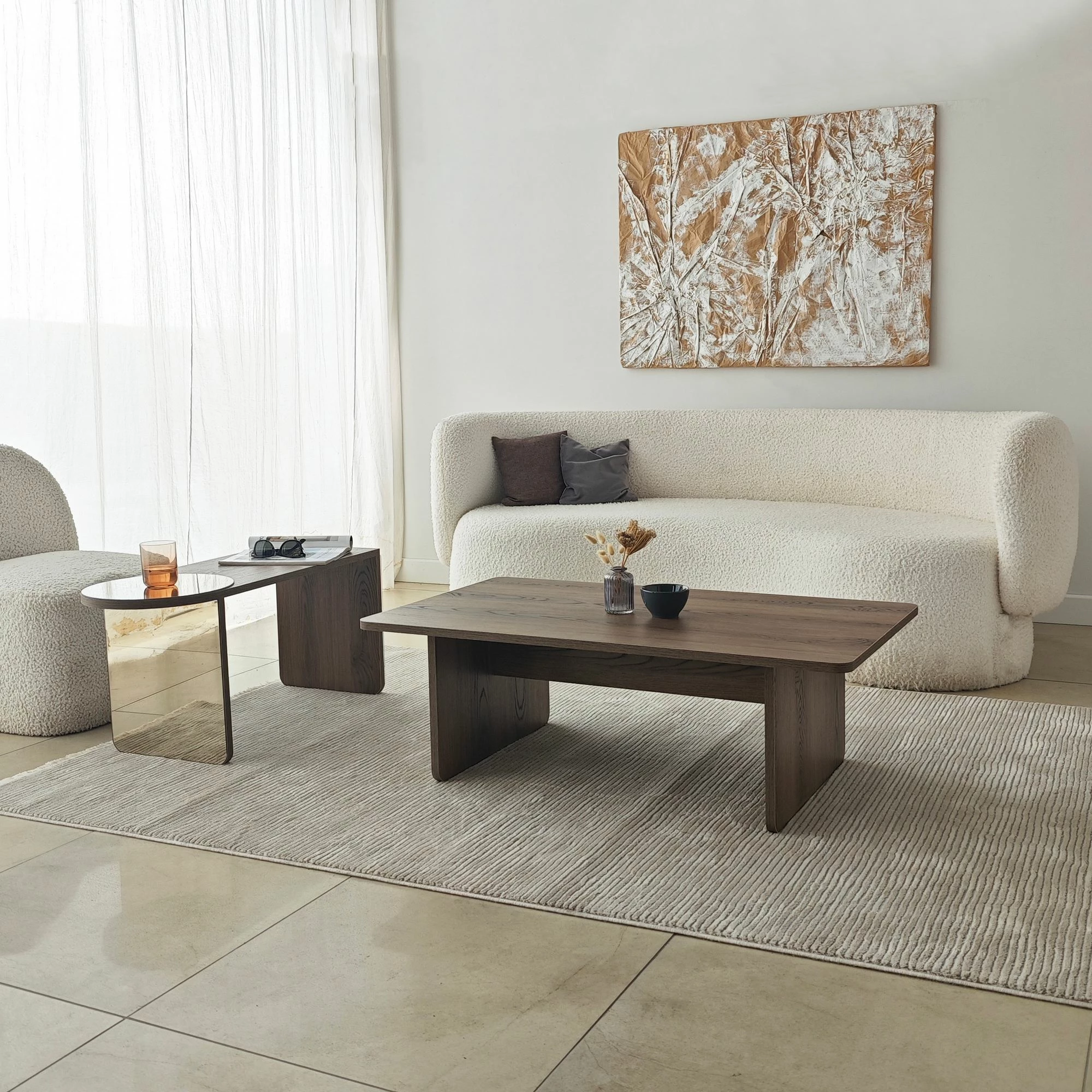 Set tavolinash për kafe Skye Decor, Luna 2, bronzie, arrë
