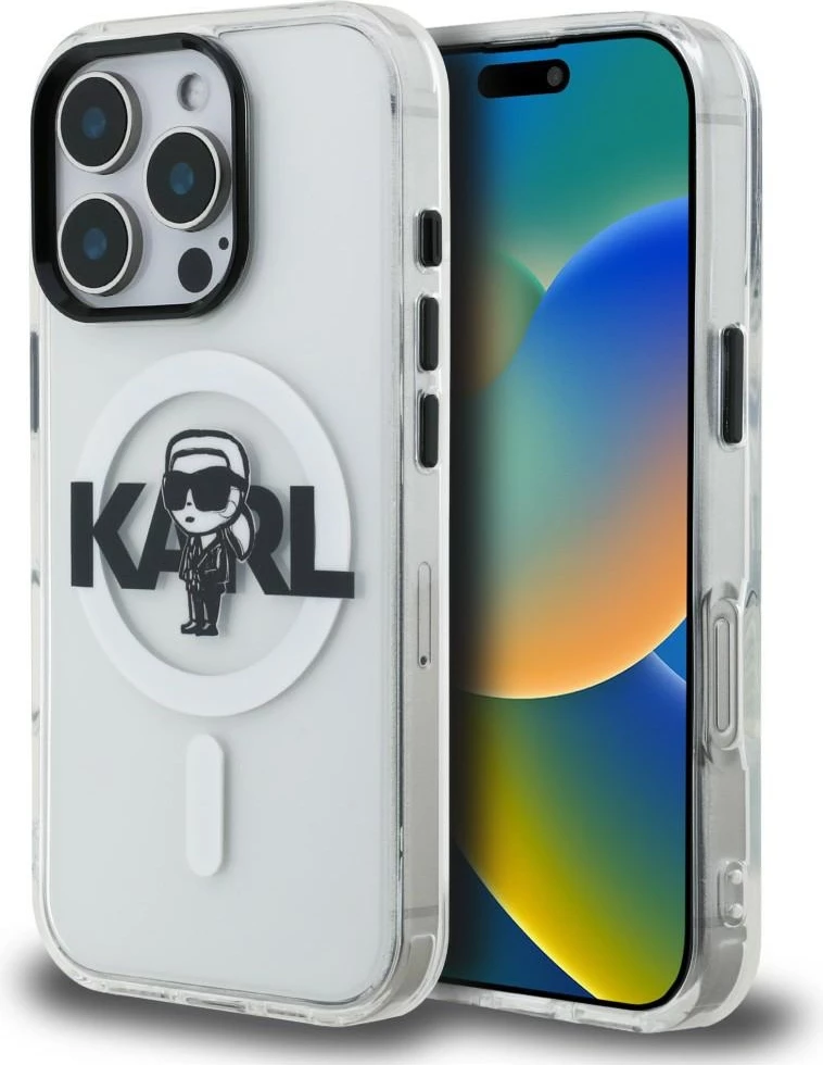 Mbështjellës Karl Lagerfeld IML Karl Sketch Logo MagSafe për iPhone 16 Pro Max, transparent, në kuti