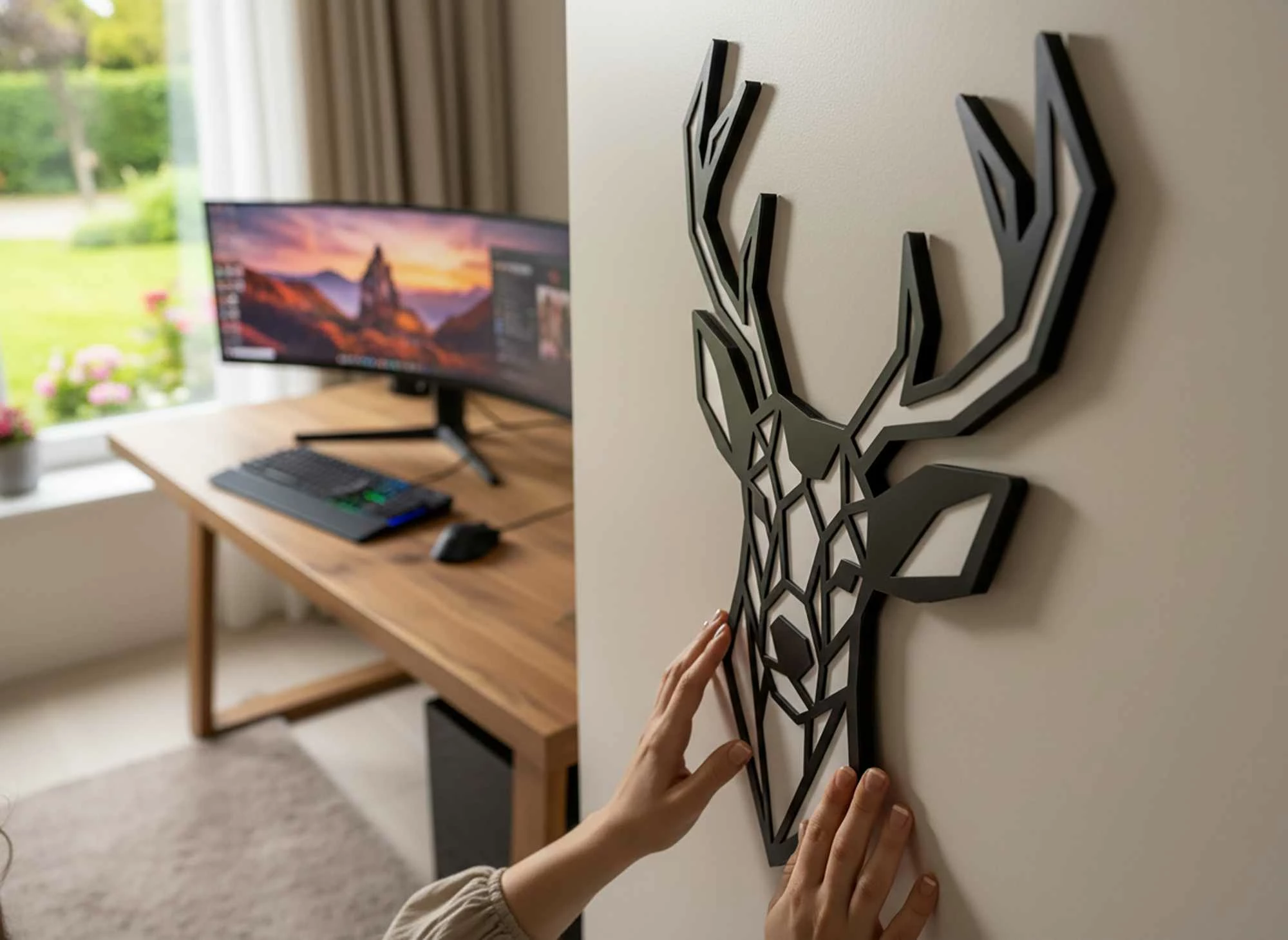 Pikturë dekorative me kornizë MDF Wallity, Veika, e zezë dhe e bardhë, 55x68cm