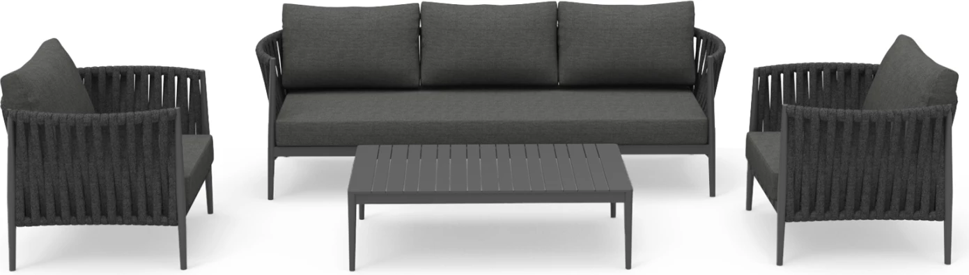 Set lounge për jashtë, 4 pjesë, seria POLARIS, alumin ngjyrë gri e errët, rripa, OLEFIN, CD6211.01