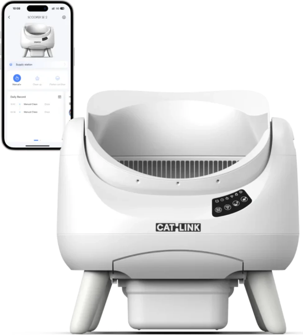 kuti inteligjente për rërë mace CATLINK Open X C08 Scooper, kontroll me aplikacion, Wi‑Fi 2.4/5 GHz, 12 L kontejner mbeturinash, e bardhë