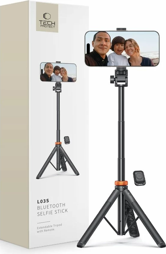 Selfie stick me tripod Tech-Protect L03S, Bluetooth, 148cm, për smartphone, e zezë