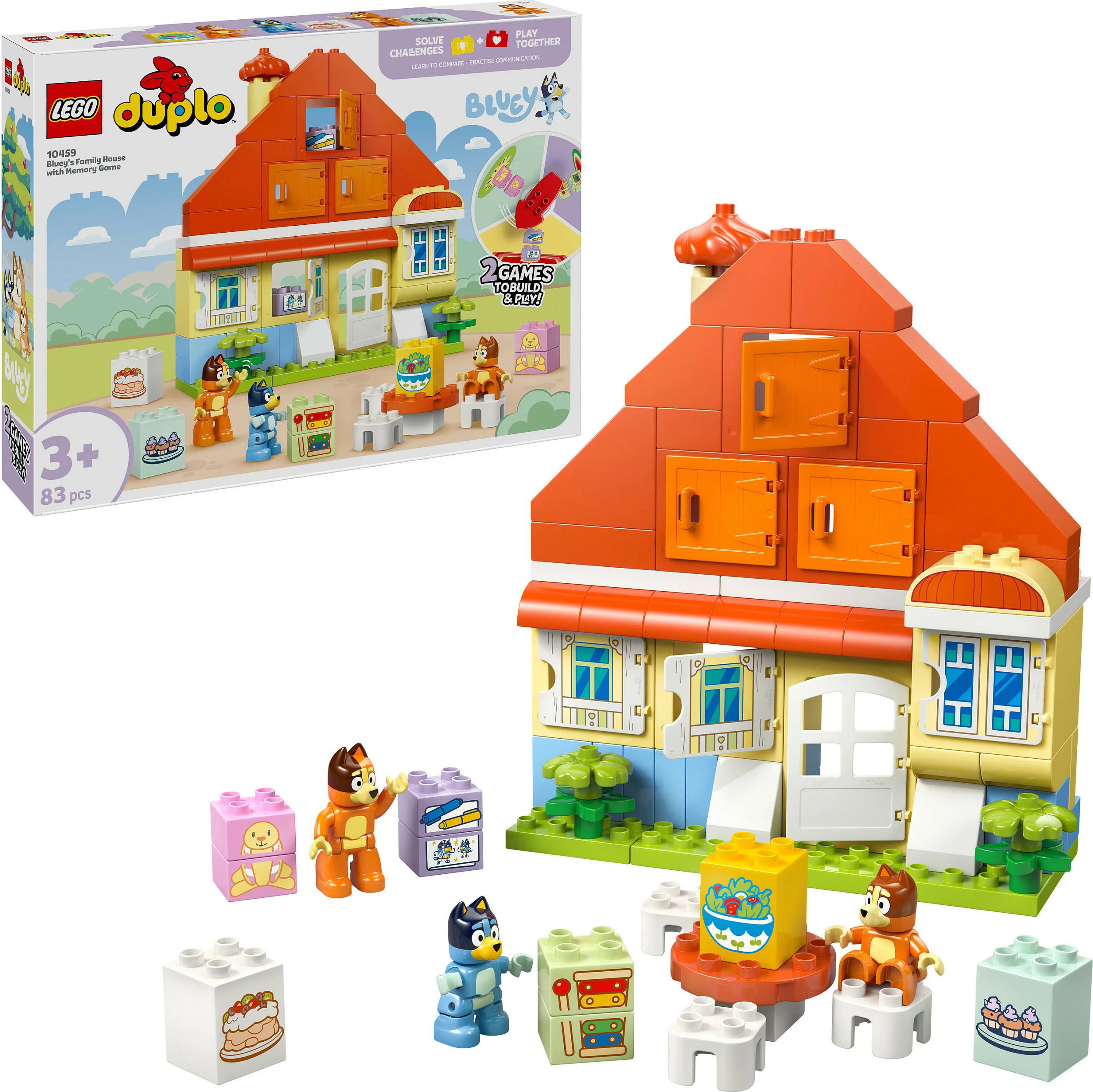 Set ndërtimi LEGO DUPLO 10459 Bluey’s Family House me lojë memorie, 83 copë, multikolor