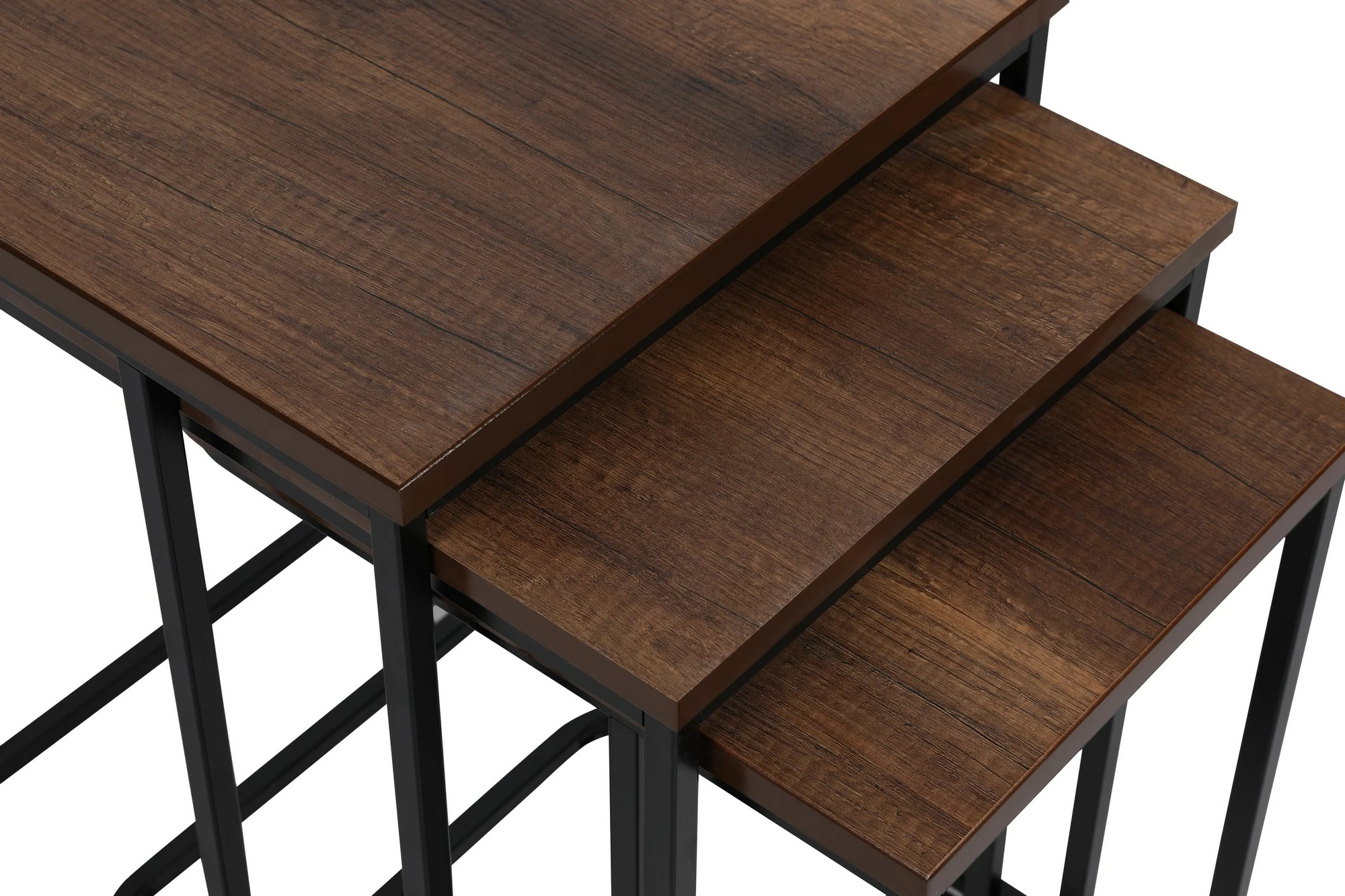 Set tavolinash ndihmëse (3 copë), Hanah Home, metal, ngjyrë arre e zezë, 9401