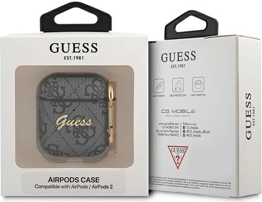 Mbështjellës Guess 4G Script Metal Collection për AirPods 1/2, Gri
