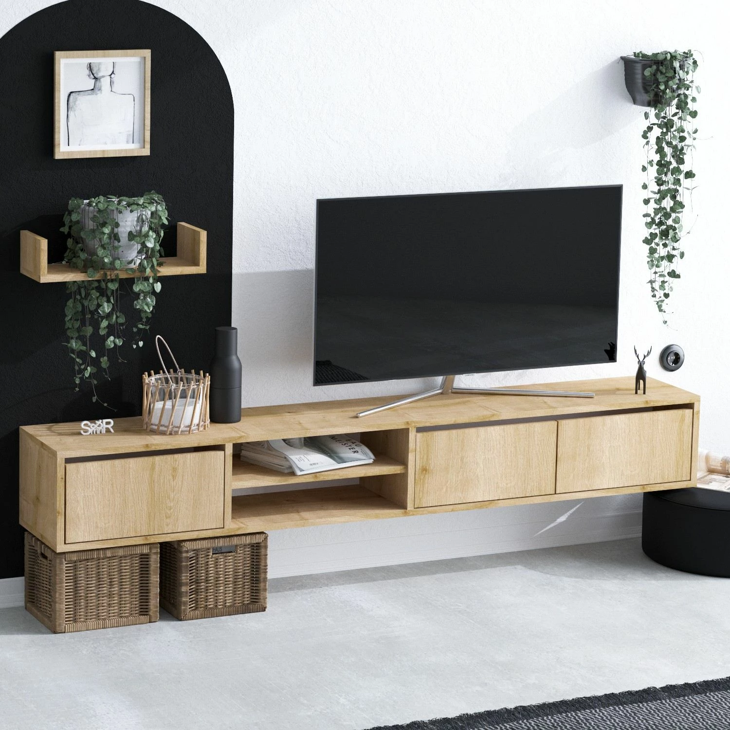 Komodë TV Hanah Home, Heka, ngjyrë lisi safir