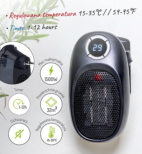 Ngrohës portativ, Adler, AD 7726 Thermofan Easy Heater, 1500W, timer 1-12h, kontroll temperature 15-35°C, element qeramik, i zi